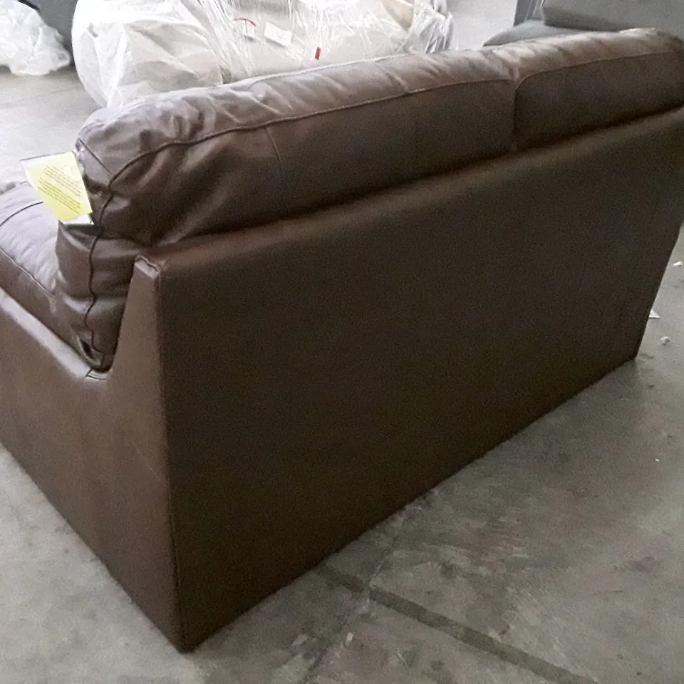 QUALITY DESIGNER 2 SEATER SOFA - BROWN LEATHER 