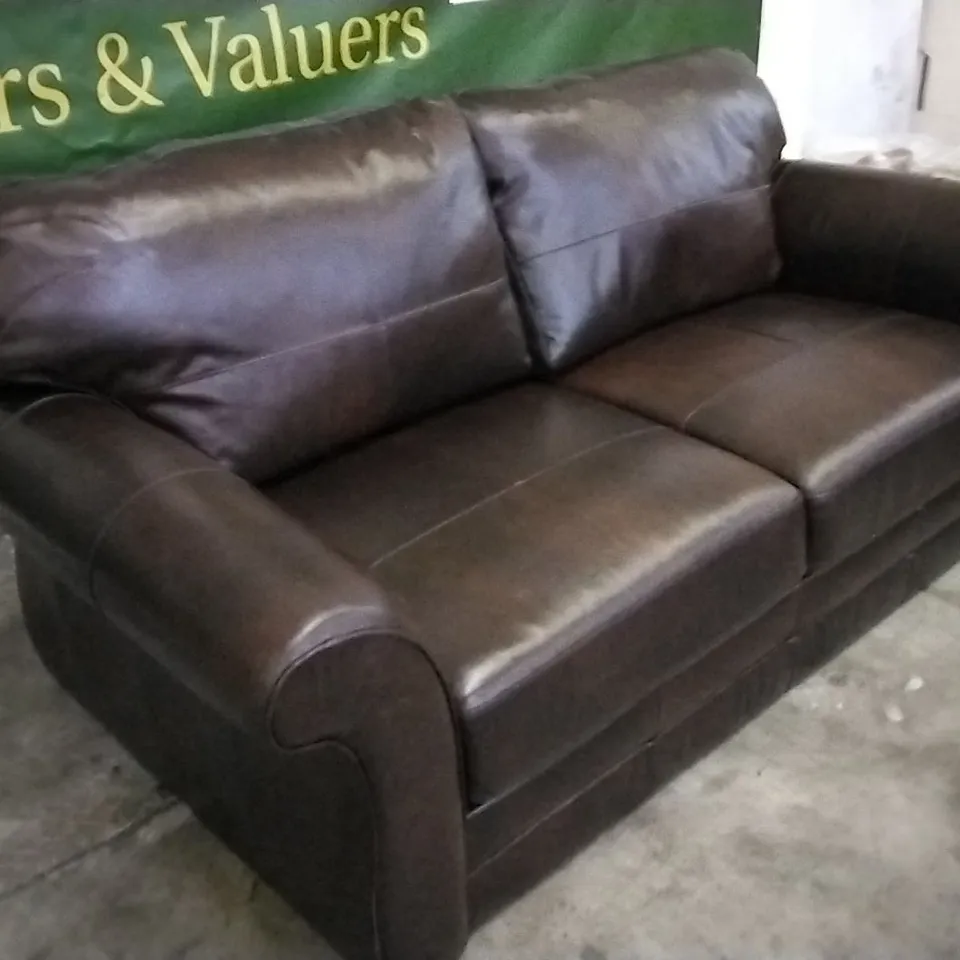 QUALITY DESIGNER CHESTNUT LEATHER 3 SEATER SOFA