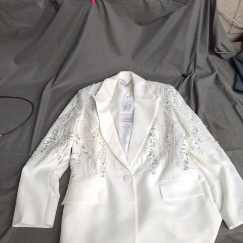NADINE MERABI WHITE SEQUINNED BLAZER, UK 14