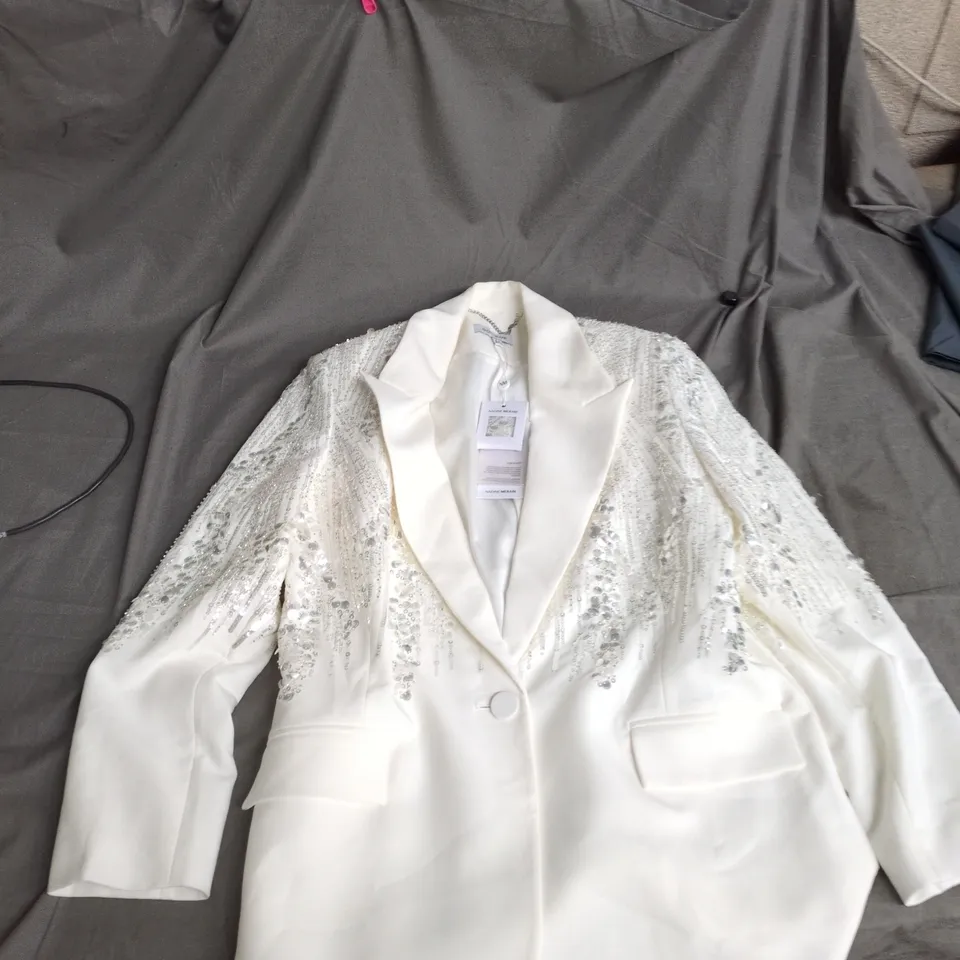 NADINE MERABI WHITE SEQUINNED BLAZER, UK 14