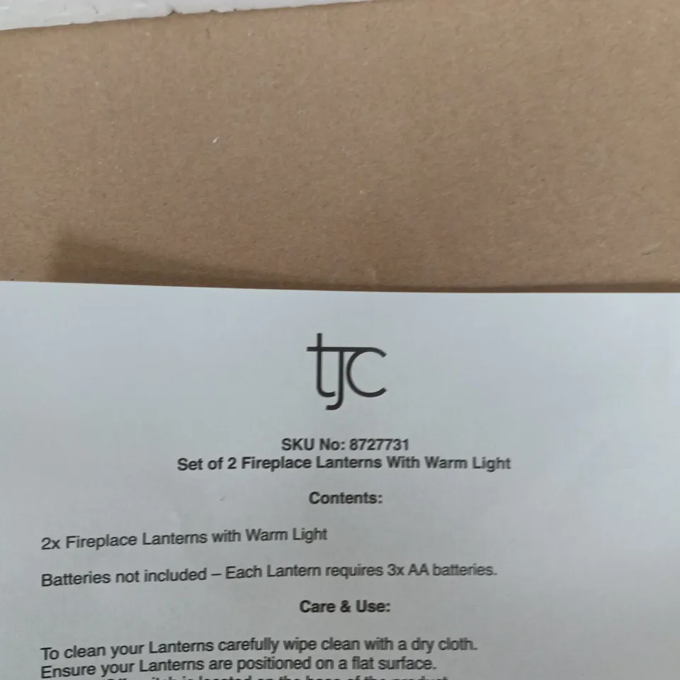 TJC SET OF 2 FIREPLACE LANTERNS WITH WARM LIGHT