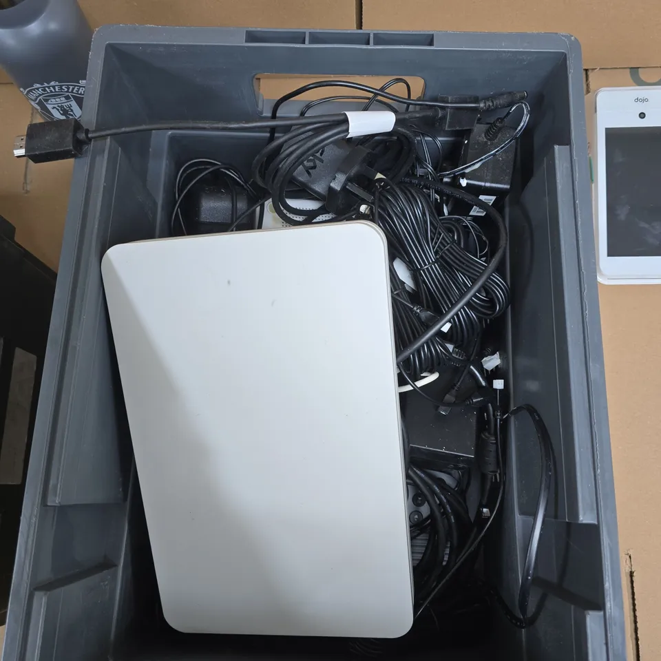 APPROXIMATELY 15 ASSORTED HOUSEHOLD PRODUCTS TO INCLUDE SKY TV REMOTE, POWER CABLES & CONTACTLESS MACHINE