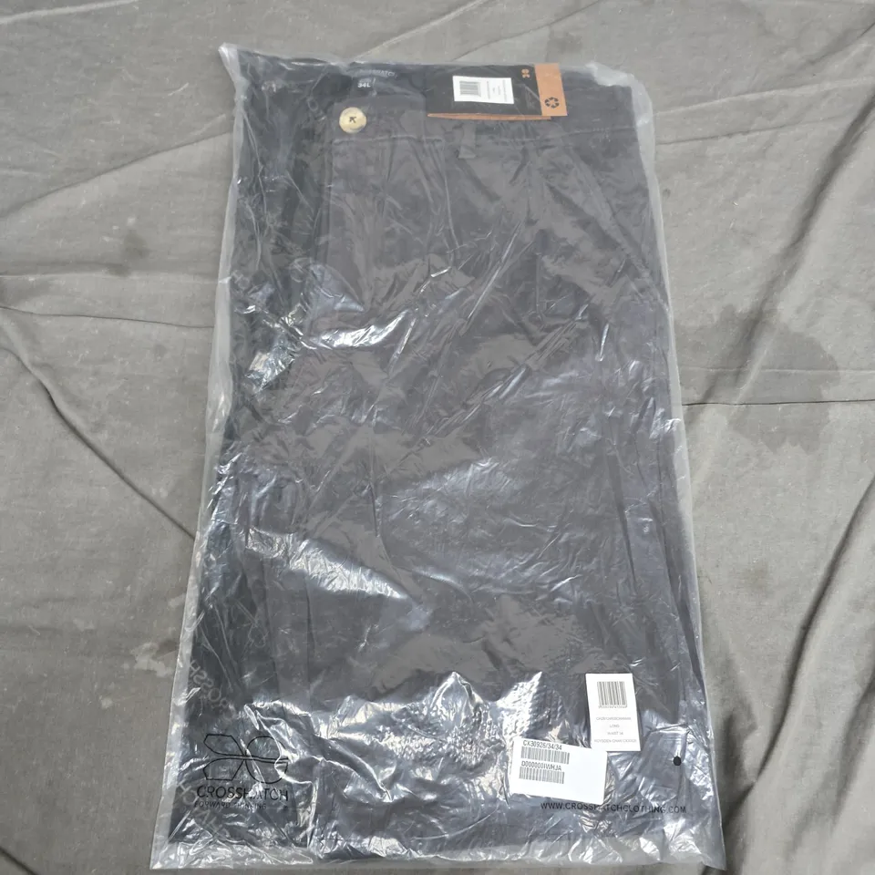 BAGGED CROSS HATCH CLOTHING MEN’S ROYSDEN CHAR TROUSERS – WAIST 34 LONG