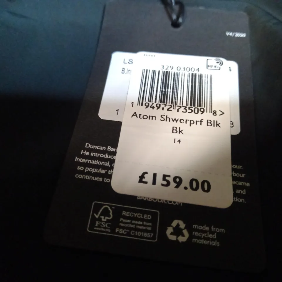 BARBOUR BLACK SHOWER PROOF JACKET - SIZE 14