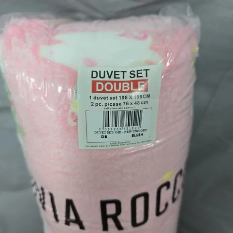 BAGGED OLIVIA ROCCO UNICORN DOUBLE DUVET SET IN PINK
