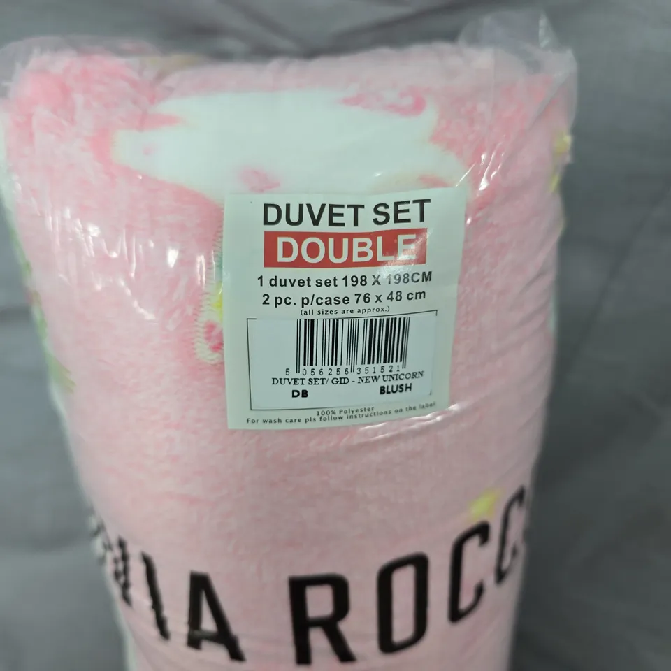 BAGGED OLIVIA ROCCO UNICORN DOUBLE DUVET SET IN PINK