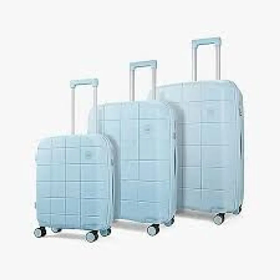 BOXED BLOOMLITE LIGHT BLUE SUITCASES APPROXIMATELY 3 (1 BOX)