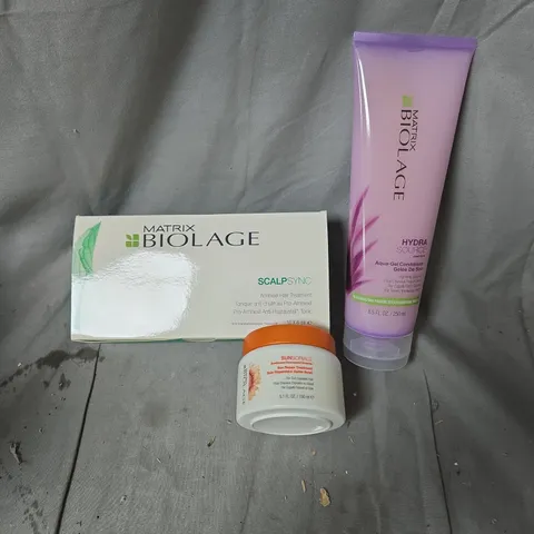 BOX OF APPROXIMATELY 10 ASSORTED BIOLAGE HAIR CARE PRODUCTS INCLUDING HYDRA SOURCE AQUA GEL CONDITIONER/SCALPSYNC/SUNFLOWER REPAIR TREATMENT
