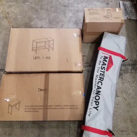 PALLET CONTAINING ASSORTED PRODUCTS INCLUDING COMPUTER DESKS, SLOW JUICER, KICK SCOOTER & PORTABLE CANOPY