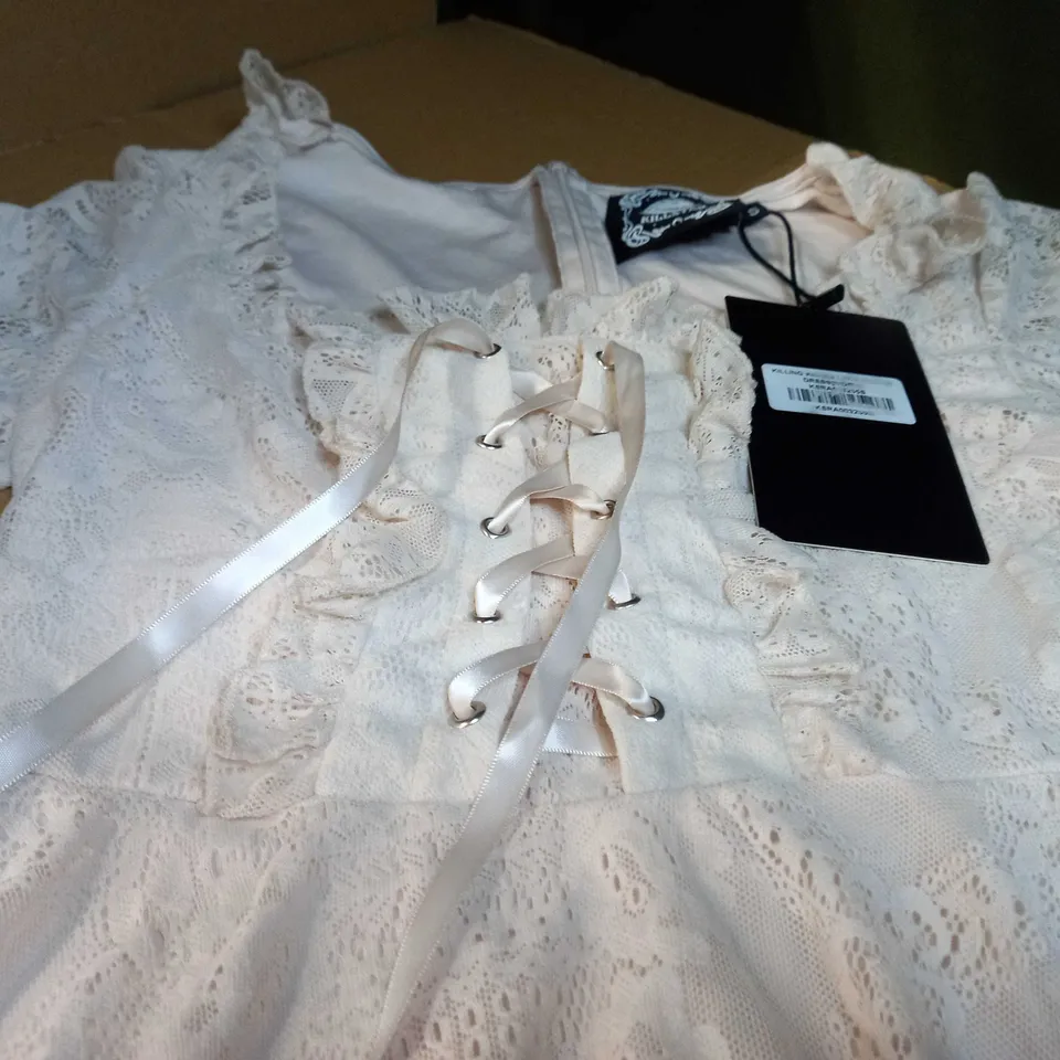KILLING STAR IVORY LACE OFF SHOULDER/FLARE SLEEVED DRESS - SMALL
