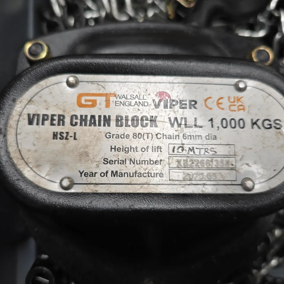 GT WALSALL ENGLAND VIPER CHAIN BLOCK - 1000KGS