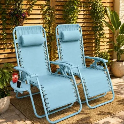 BOXED NEO SET OF 2 ZERO GRAVITY SUN LOUNGERS CHAIRS SKY BLUE