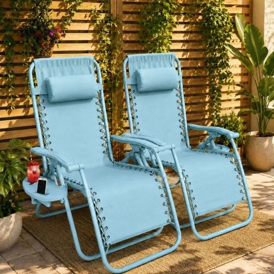 BOXED NEO SET OF 2 ZERO GRAVITY SUN LOUNGERS CHAIRS SKY BLUE