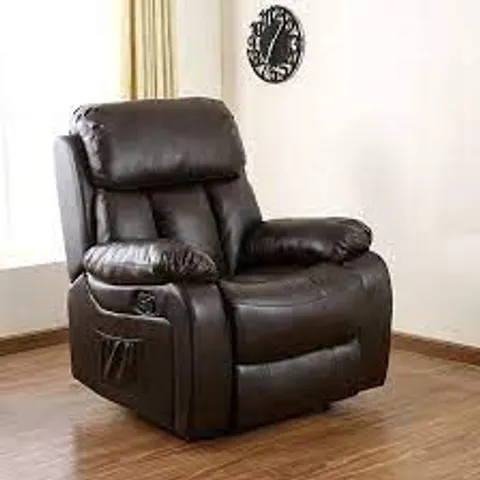 BOXED CHESTER BROWN FAUX LEATHER MANUALLY RECLINING CHAIR (1 BOX)