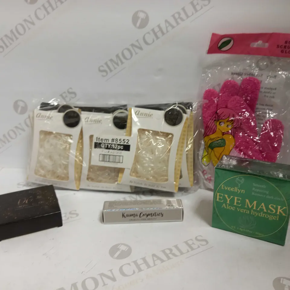 LOT OF APPROXIMATELY 20 ASSORTED HEALTH & BEAUTY ITEMS, TO INCLUDE HAIR ELASTICS, BODY SCRUBBER, EYE MASK, ETC