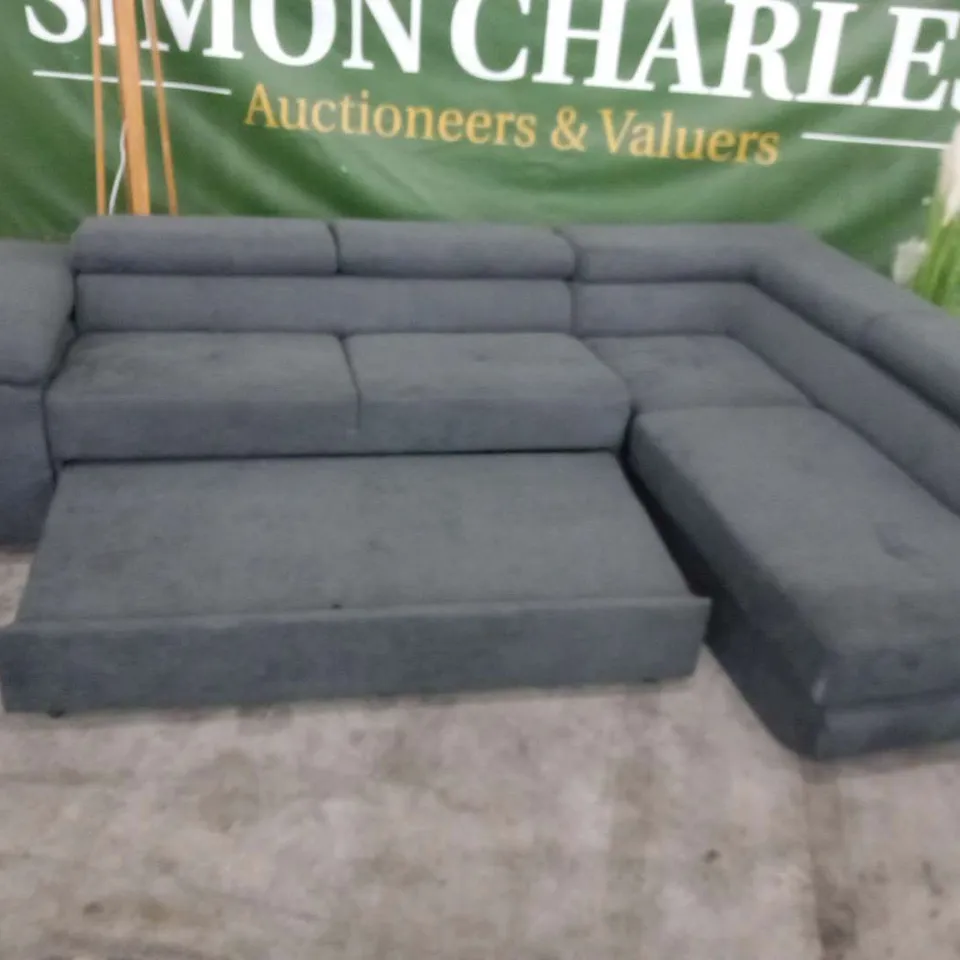 DESIGNER VOSBURG GREY FABRIC SLEPER CORNER SOFABED WITH STORAGE