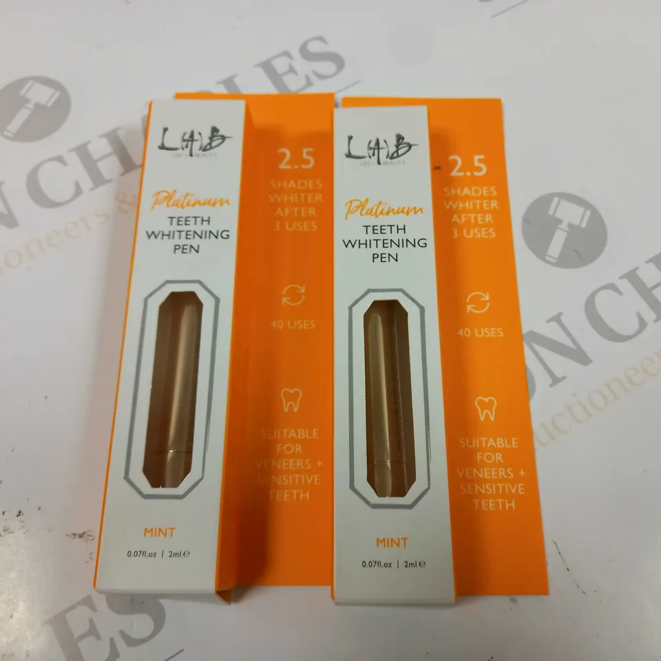 LOT OF 2 LAB PLATINUM TEETH WHITENING PENS - MINT 2ML