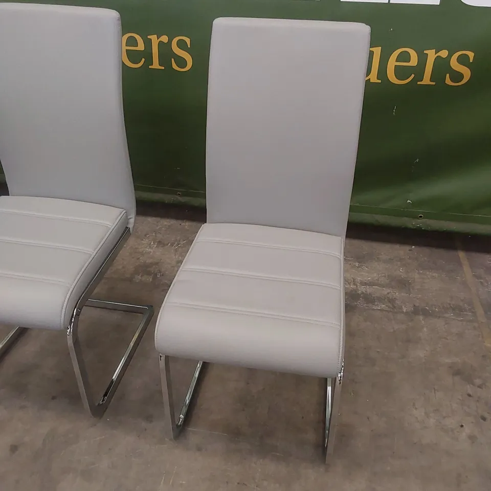 SET OF 2 PERTH LIGHT GREY FAUX LEATHER DINING CHAIRS WITH CHROME LEGS 