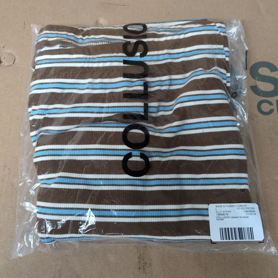 BAGGED COLLUSION RELAXED STRIPE TROUSERS IN BROWN MULTI - LARGE
