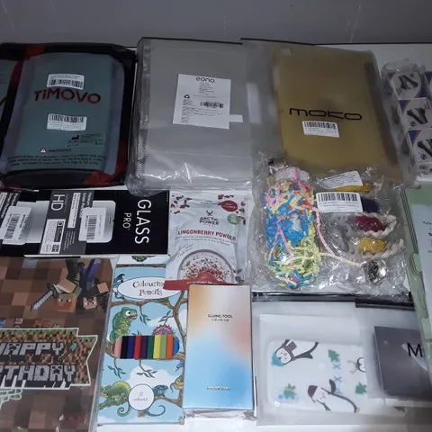 LARGE QUANTITY OF ASSORTED HOUSEHOLD ITEMS TO INCLUDE EONO LAUNDRY BASKET, ZIP TIES, STAPLE REMOVERS AND UNOFFICIAL NINTENDO SWITCH BAGS
