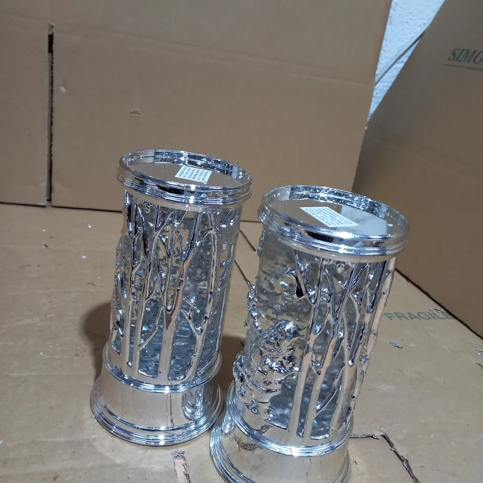 HOME REFLECTIONS SET OF PRELIT SWIRLING GLITTER SCENIC PILLARS - SILVER