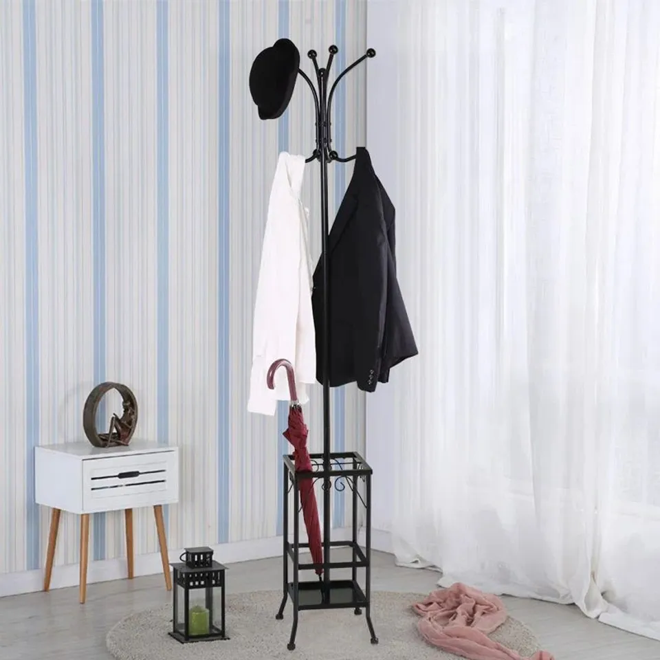 BOXED YAHEETECH IRON FREESTANDING 4 HOOK COAT STAND (1 BOX)