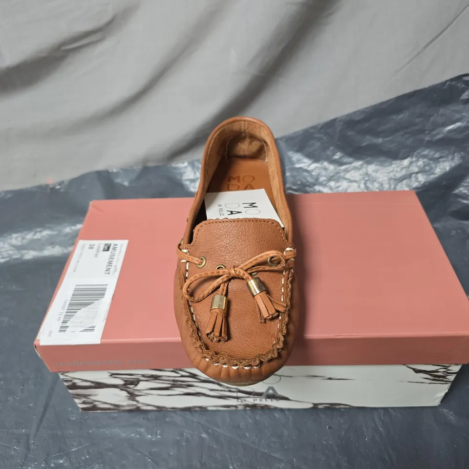 MODA IN PELLE BROWN LEATHER TASSEL MOCCASINS – WOMEN'S SHOES SIZE 38