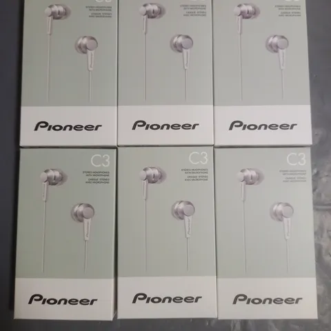 LOT OF 6 BRAND NEW PIONEER C3 STEREO HEADPHONES