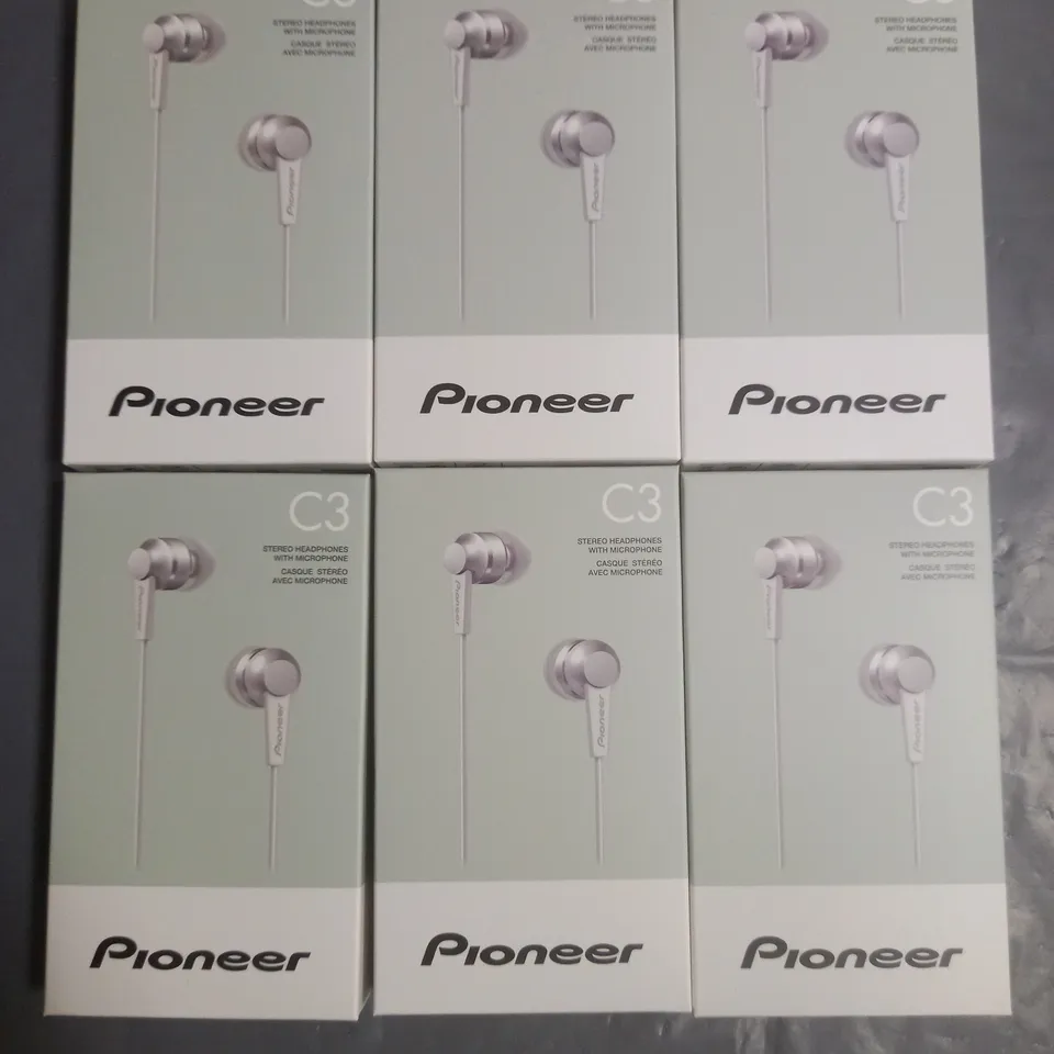 LOT OF 6 BRAND NEW PIONEER C3 STEREO HEADPHONES