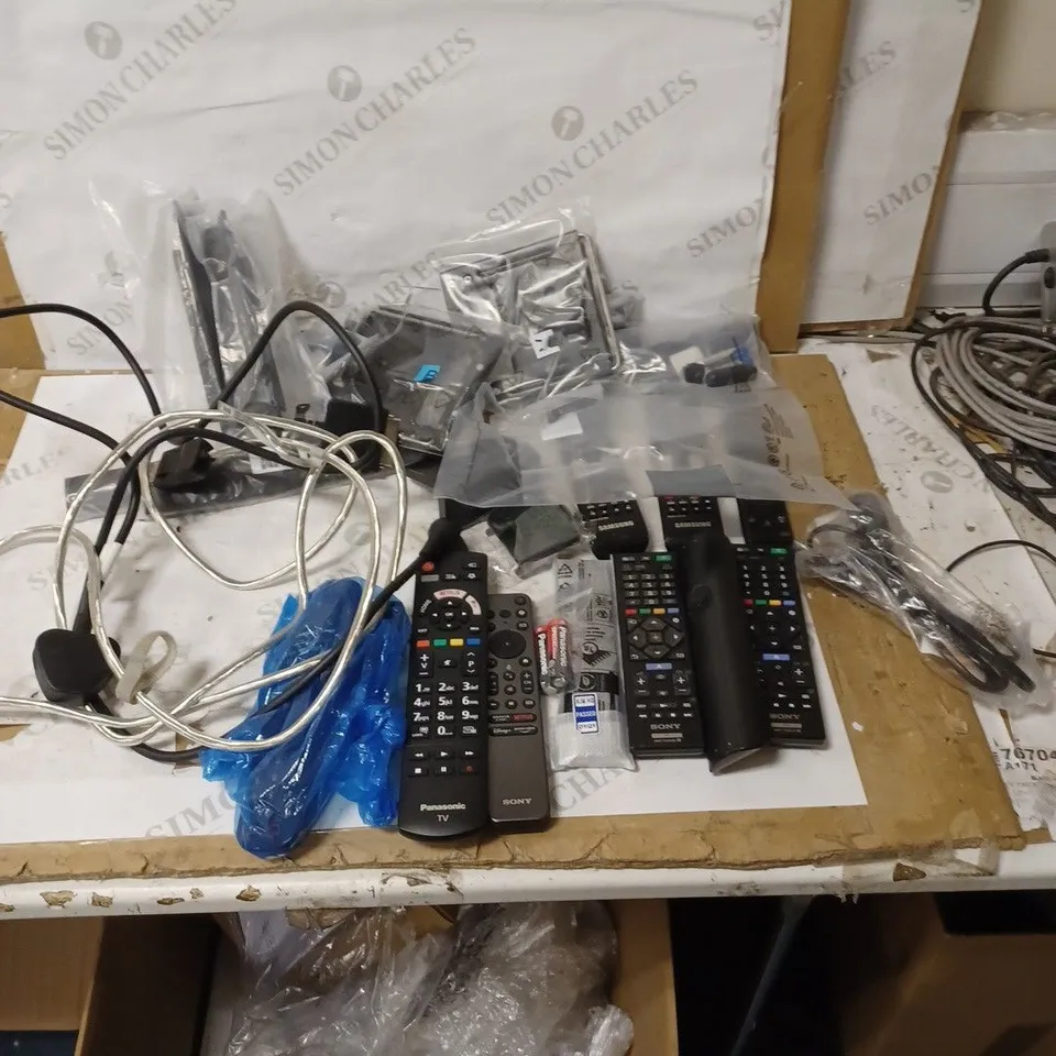 ASSORTED TV REMOTES AND POWER WIRES