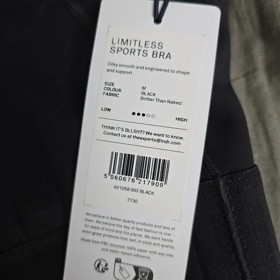 LNDR LIMITLESS SPORTS BRA - BLACK - SIZE M
