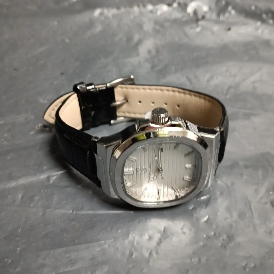 MENS FRANK SCHMIDT WATCH – TEXTURED DIAL WITH DATE – LEATHER STRAP