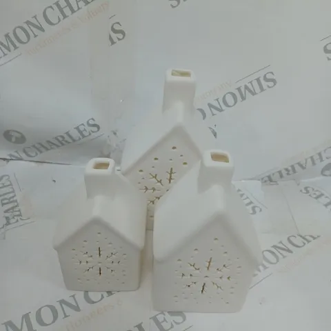 BOXED SET OF 3 PRE LIT PORCELAIN HOUSES 