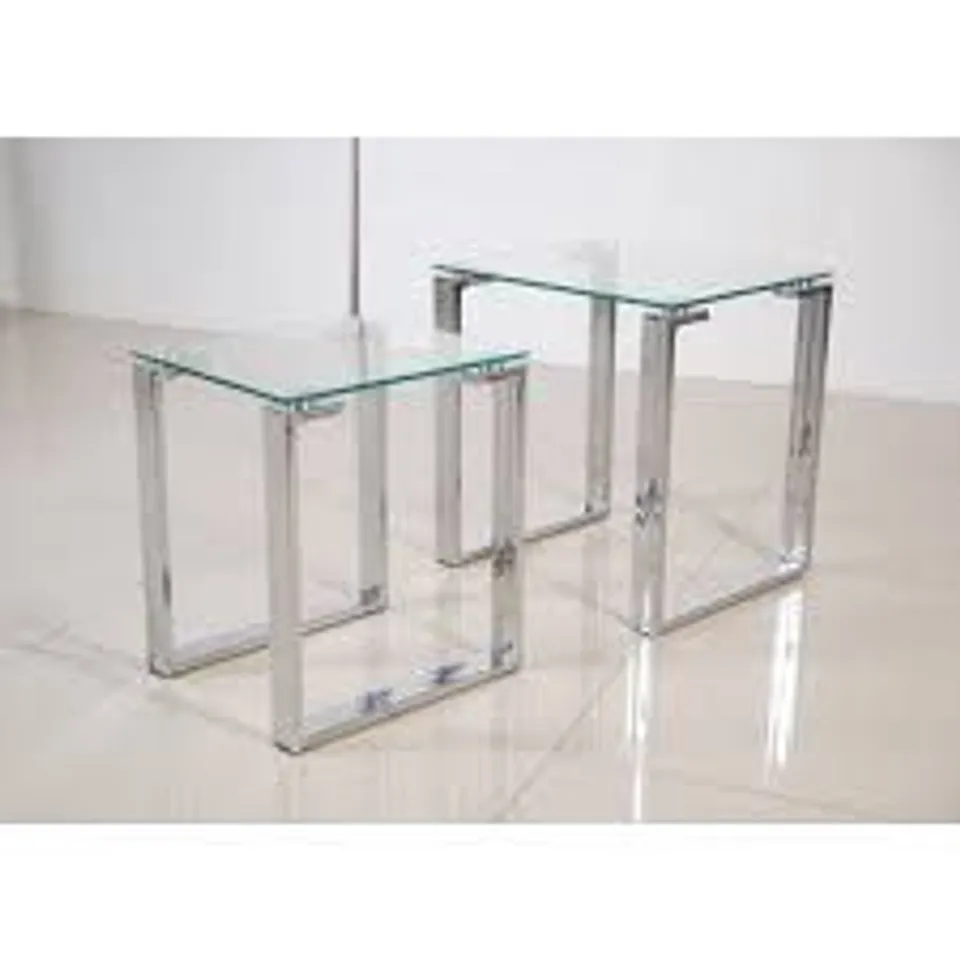 BOXED OMEGA NEST OF TABLES - CLEAR GLASS/STAINLESS STEEL 
