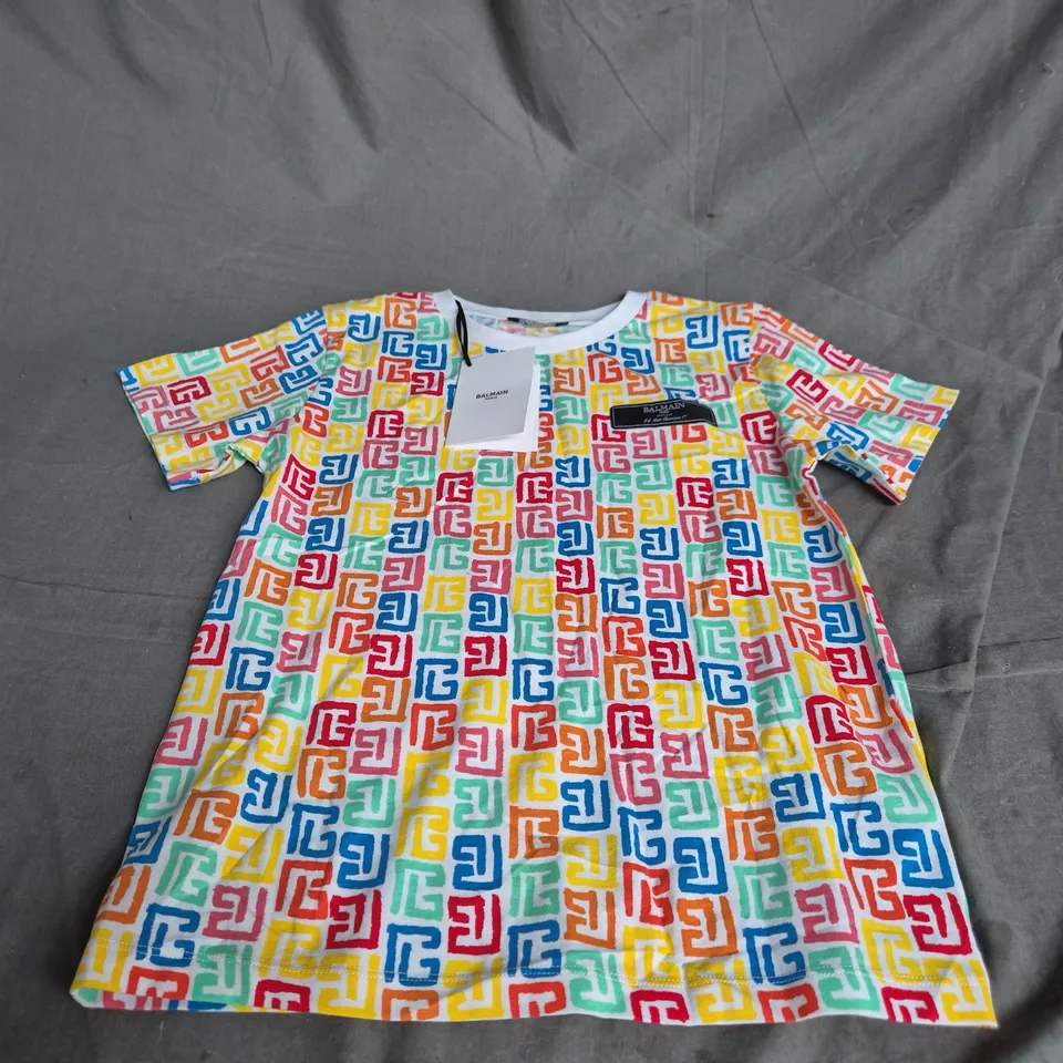 BALMAIN PARIS MULTICOLOUR PRINT SHORT-SLEEVE T-SHIRT - SIZE 10