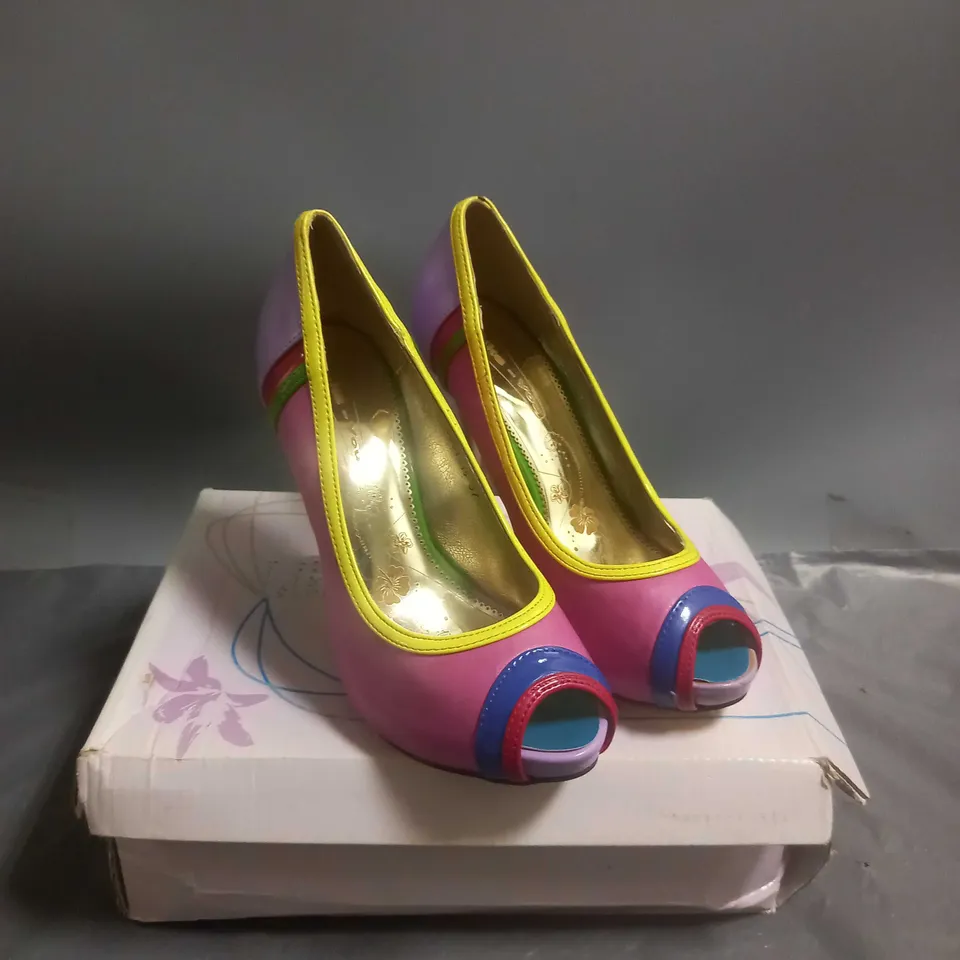 LIKE-YOU LADIES HIGH HEELED MULTI-COLOURED OPEN TOE SHOES SIZE EU 7