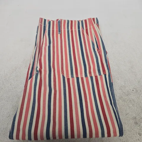 OLIVER BONAS RED, PINK & BLUE STRIPE WIDE-LEG CROP JEANS, UK 12