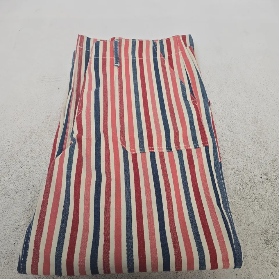 OLIVER BONAS RED, PINK & BLUE STRIPE WIDE-LEG CROP JEANS, UK 12