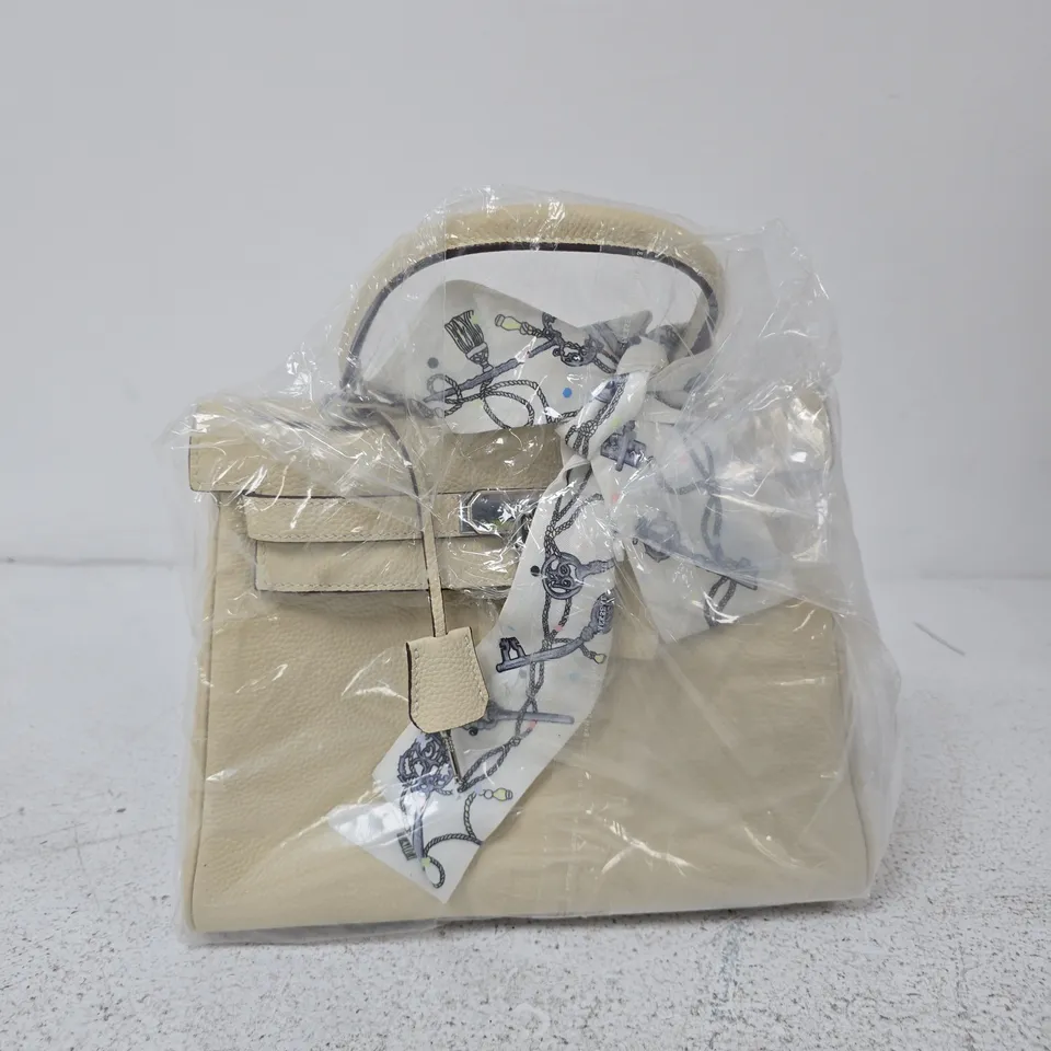 BEIGE LEATHER KEY ROPE DESIGN HANDBAG