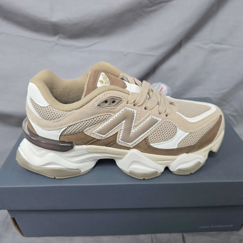 BOXED PAIR OF NEW BALANCE LIFESTYLE 9060 TRAINERS IN BEIGE - UK 4