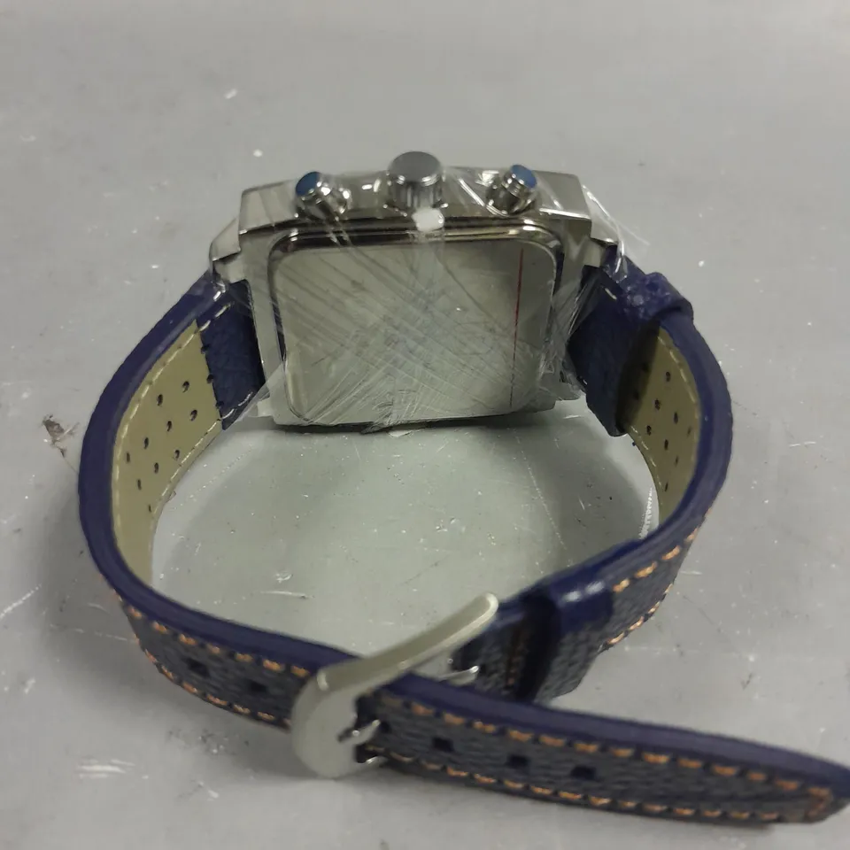 MENS LOUIS LACOMBE WATCH – SQUARE DIAL WITH WHITE SUB DIALS – LEATHER STRAP