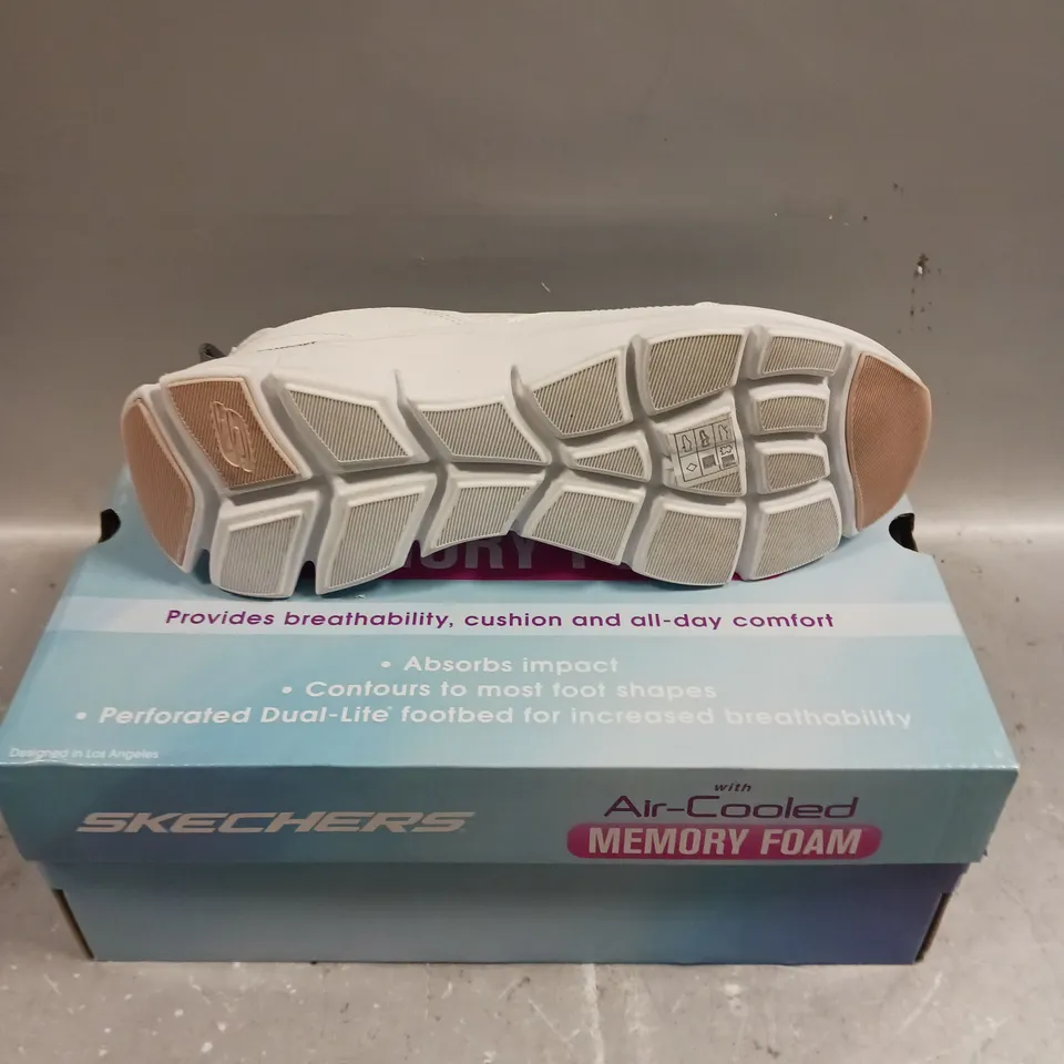 BOXED PAIR OF SKECHERS MEMORY FOAM WHITE TRAINERS - 7
