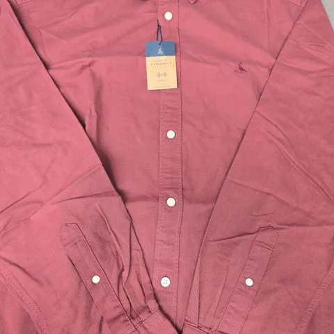CHARLES TYRWHITT CLARET PINK BUTTON-DOWN STRETCH CLASSIC FIT SHIRT SIZE LARGE