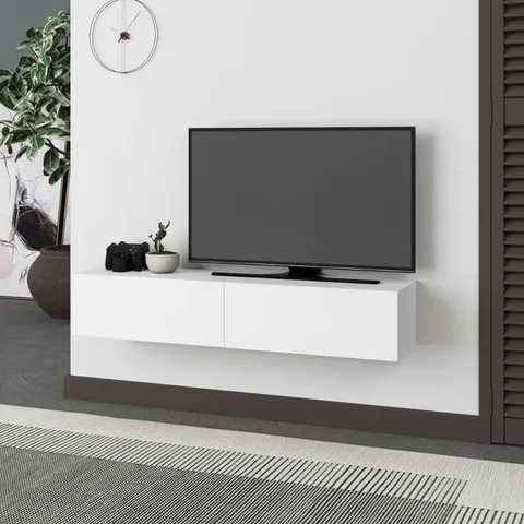 BOXED BOWNING WALL-MOUNTED TV STAND FOR TVS UP TO 42 INCHES STYLISH AND FUNCTIONAL ENTERTAINMENT UNIT - WHITE