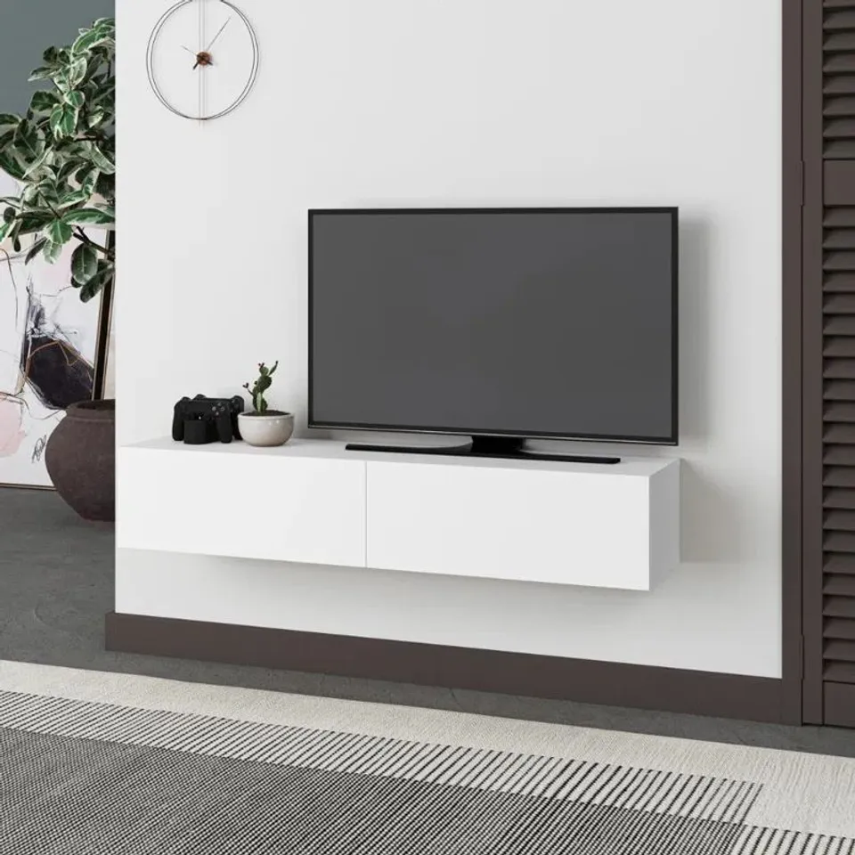 BOXED BOWNING WALL-MOUNTED TV STAND FOR TVS UP TO 42 INCHES STYLISH AND FUNCTIONAL ENTERTAINMENT UNIT - WHITE