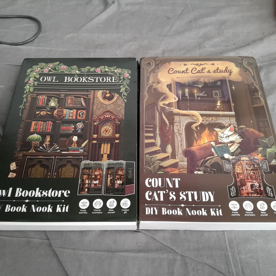 TWO BOOK NOOK KITS TO INCLUDE OWL BOOKSTORE, AND COUNT CATS STUDY 