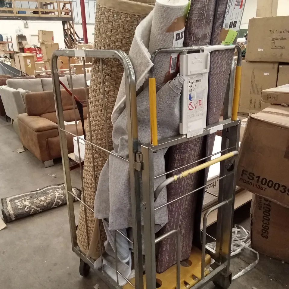 CAGE OF APPROXIMATELY 7 ASSORTED DESIGNER RUGS - CAGE NOT INCLUDED