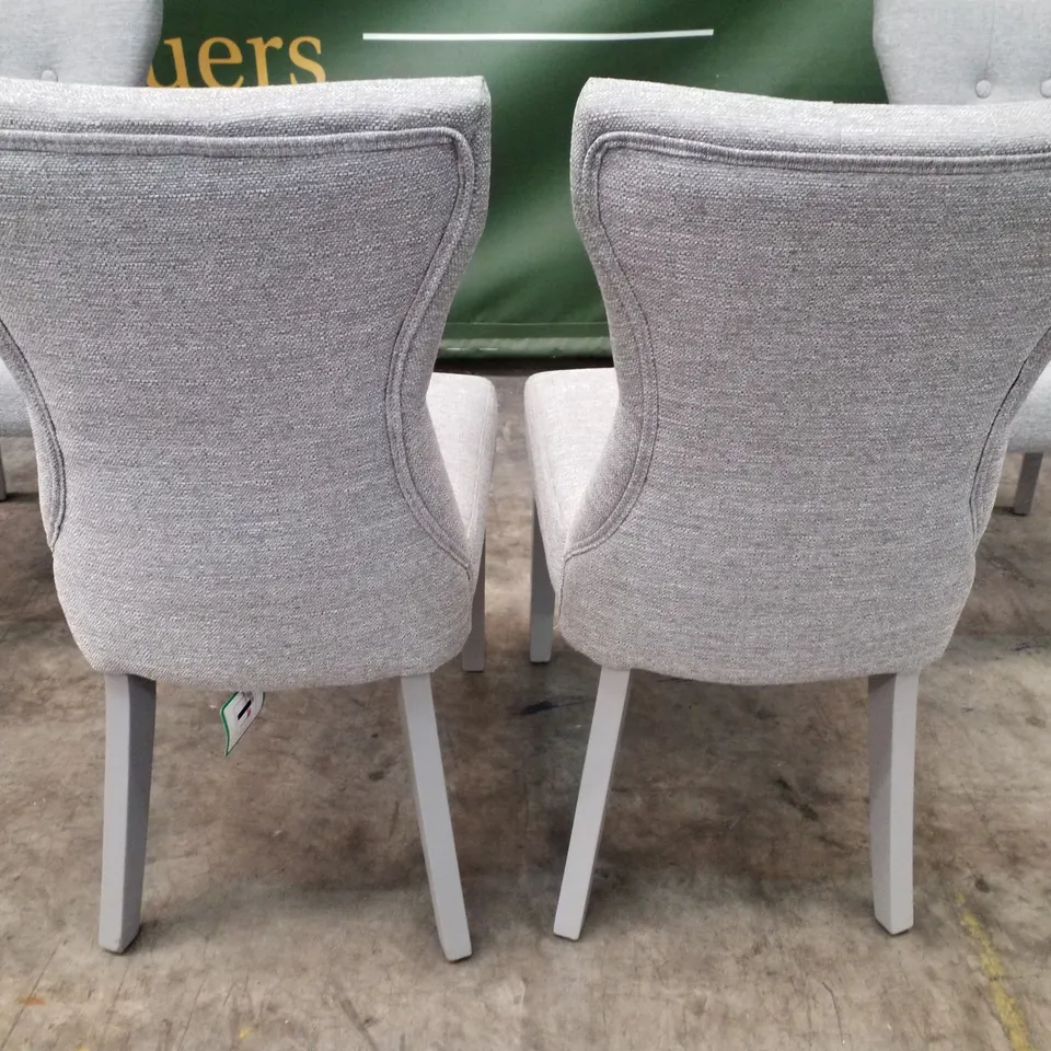 SET OF 4 BEWLEY LIGHT GREY FABRIC BUTTON BACK DINING CHAIRS (GREY LEG)