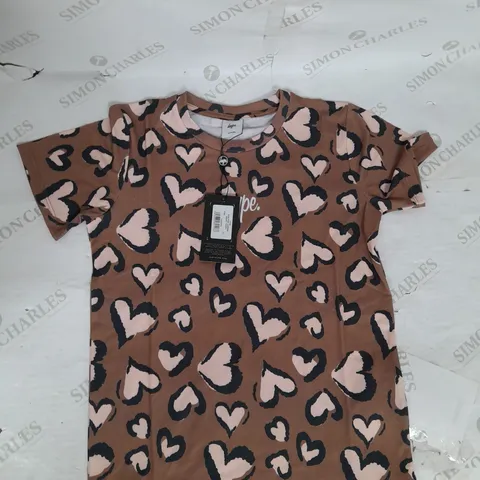HYPE KIDS PINK CHROME HEART TSHIRT IN BROWN SIZE 13YRS