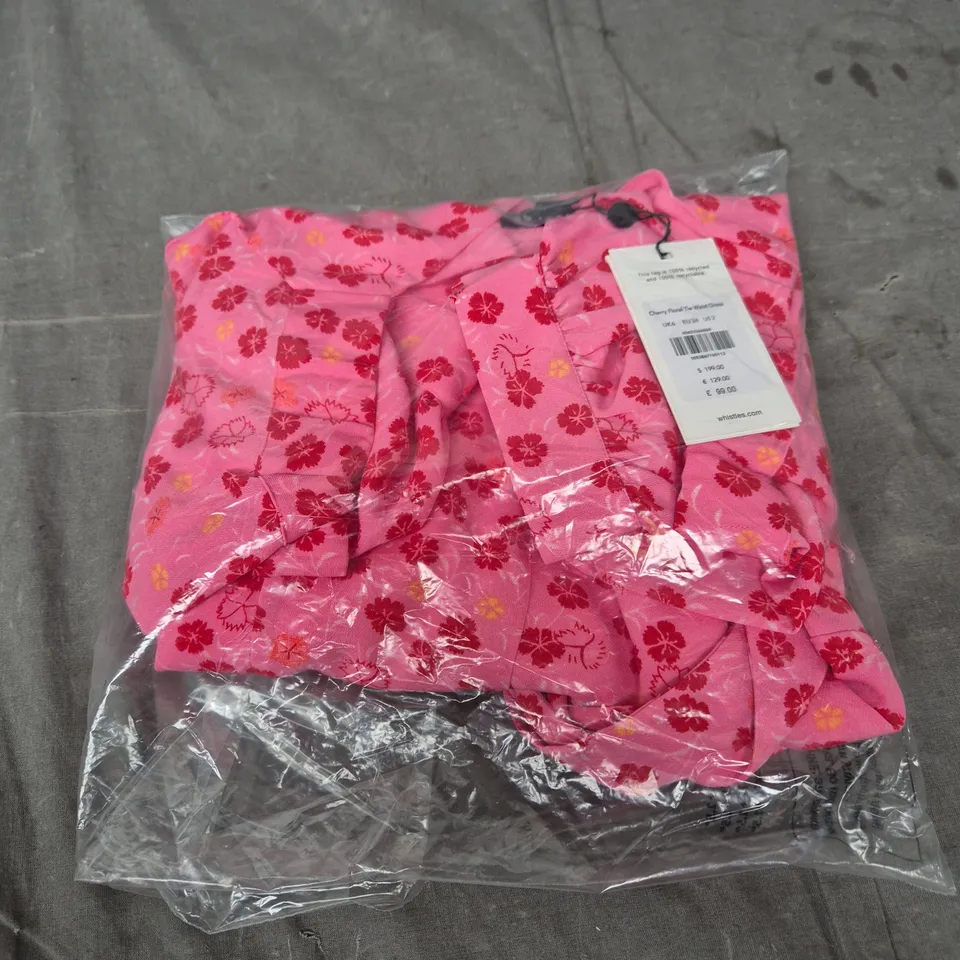 WHISTLES CHERRY FLORAL TIE WAIST DRESS – UK6